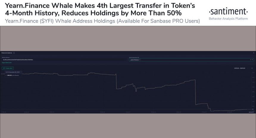 a whale just moved 14m worth of yearn finance yfi to an