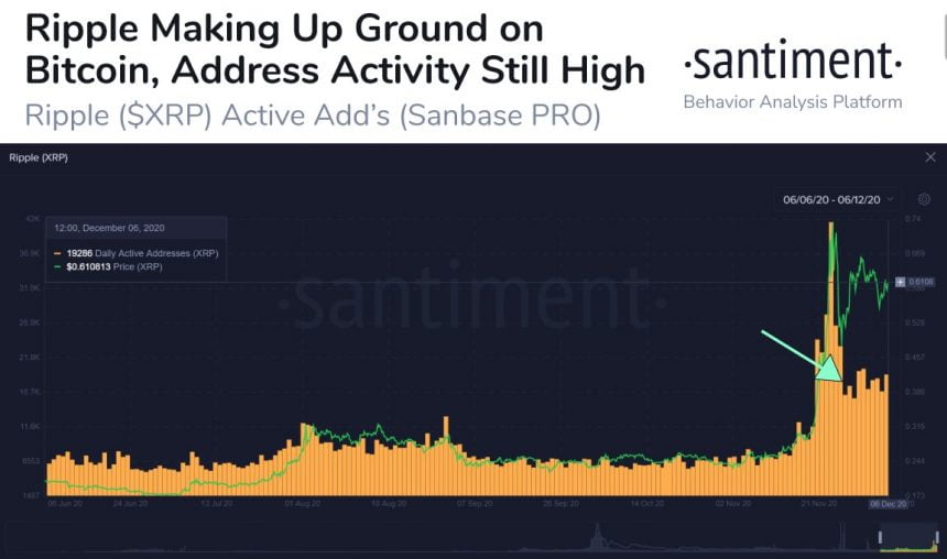 xrp gains ground against bitcoin as active address count remains high